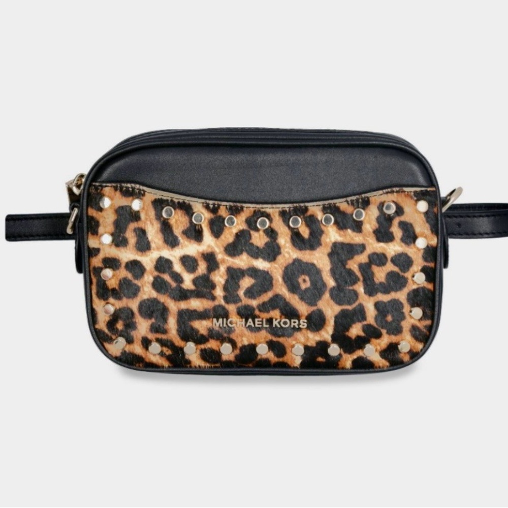 Michael Kors Jet Set Crossbody/Fanny Pack Black and Leopard Crossbody Bag